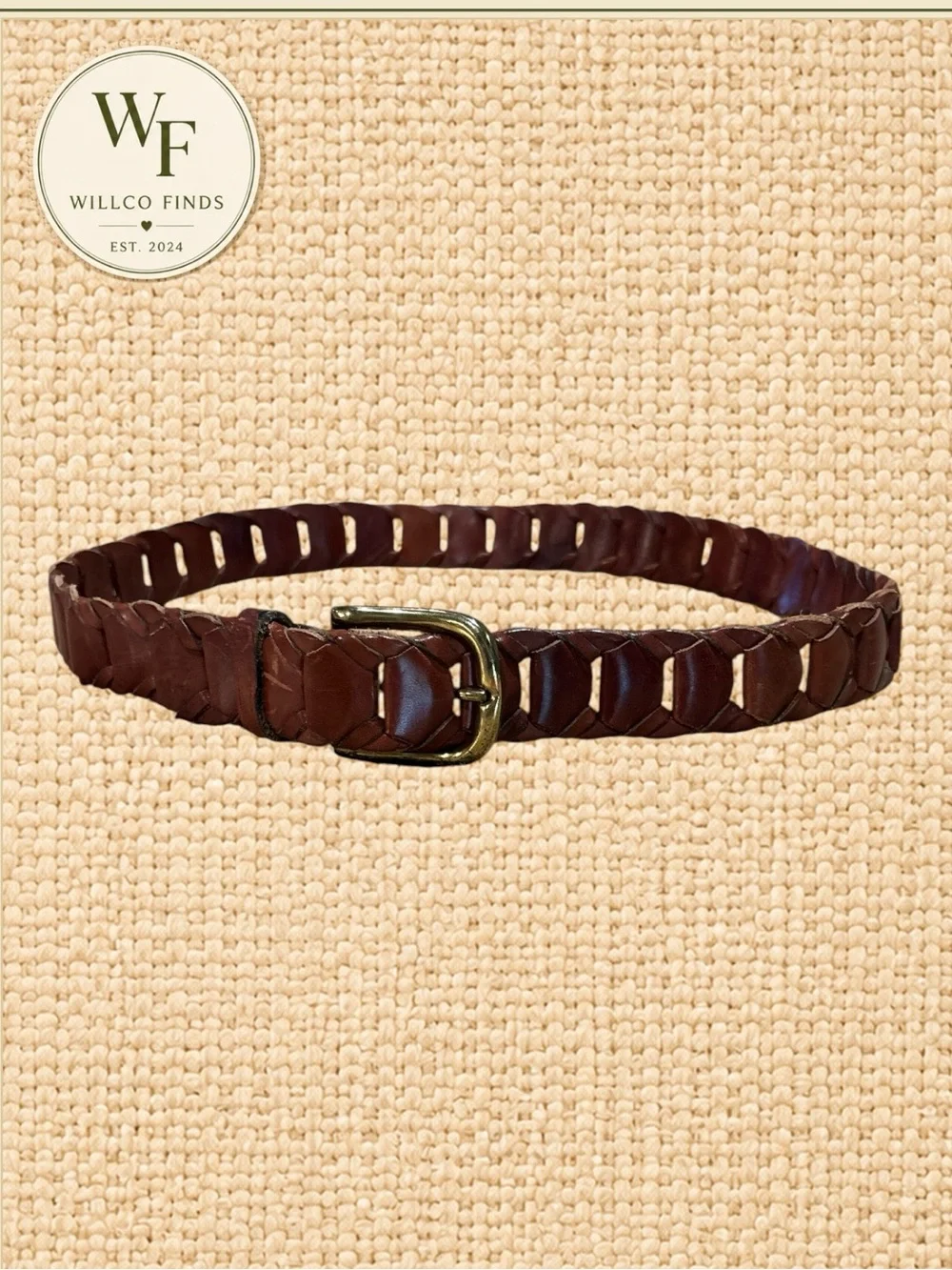 Vintage Brown Genuine Leather Woven Braided Belt Size 32 Brass Buckle